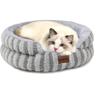 Soft Corduroy Round Cat Bed Washable Indoor Cats